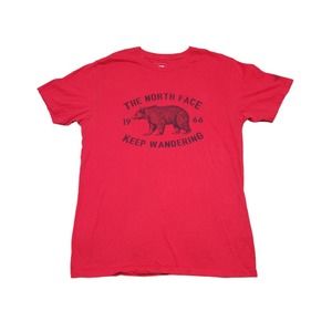 The North Face Keep Wandering Bear Red Small Shirt - Tiny Tag Hole Right Sleeve